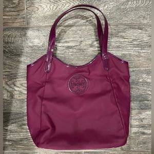 Tory Burch Magnetic Closure Leather Tote Bag  in Maroon